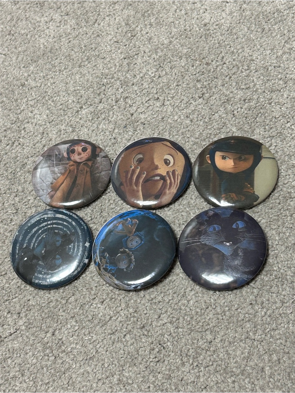 Coraline Character Button Pin Set - Blue & Black